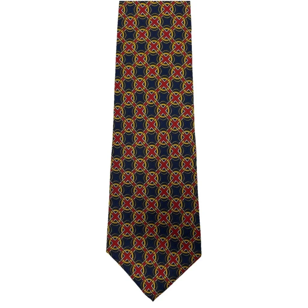 Paul Fredrick Silk Geometric Red‎ Yellow Blue Pattern Necktie  58.5